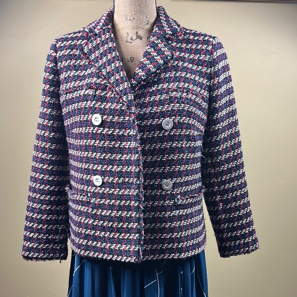 Ann Taylor Red and Blue Blazer Tailored Suit Jacket